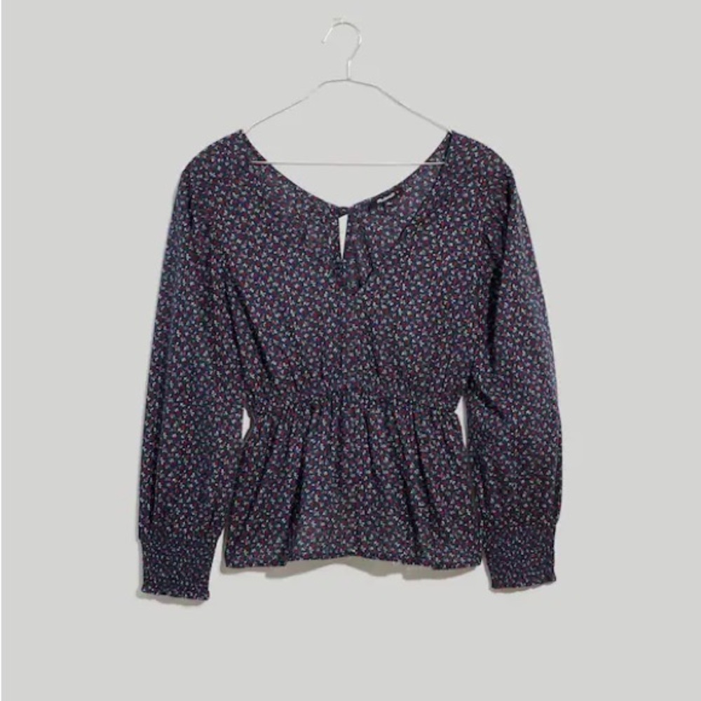 NWT Madewell Tie-Back Peplum Top in Campden Daisies - Medium - Deep Indigo Blue - Picture 3 of 9